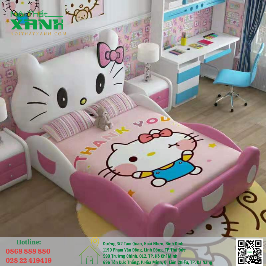 Giường ngủ cao cấp thiết kế hình Hello Kitty cho bé gái